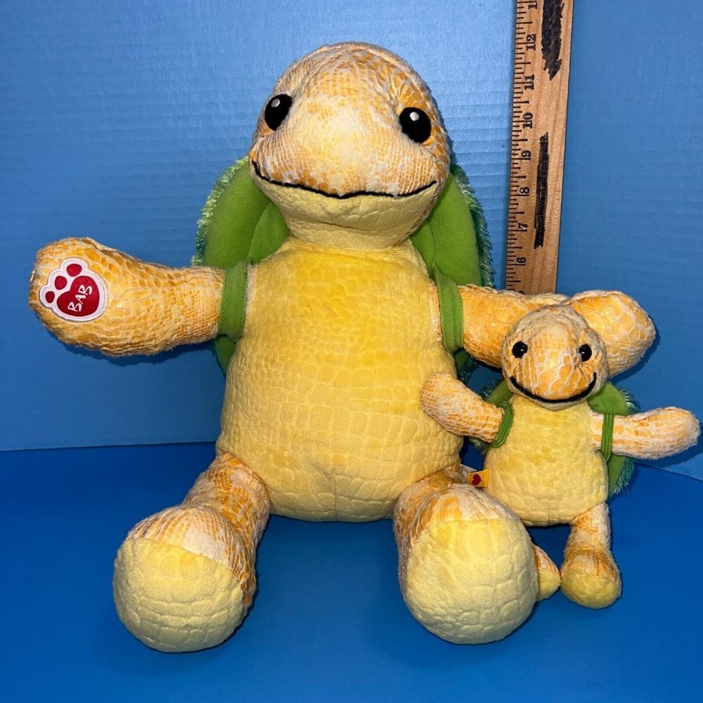 Build A Bear Sea Turtle Mom 17" & Baby Plush Stuffed Animal Yellow Green Shell